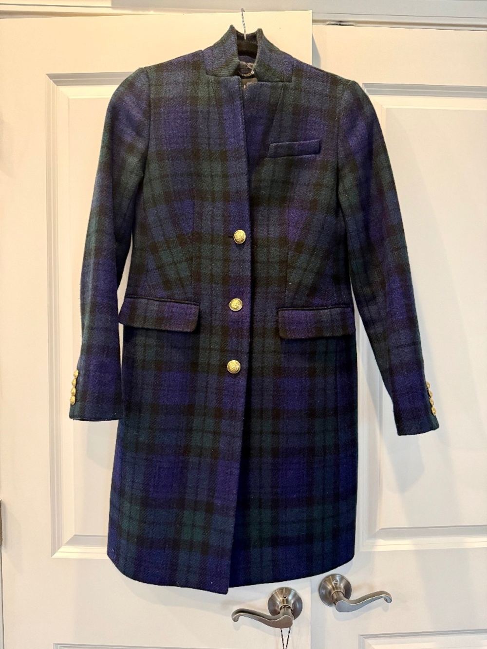 J.Crew Black Watch Plaid 100% Wool Coat